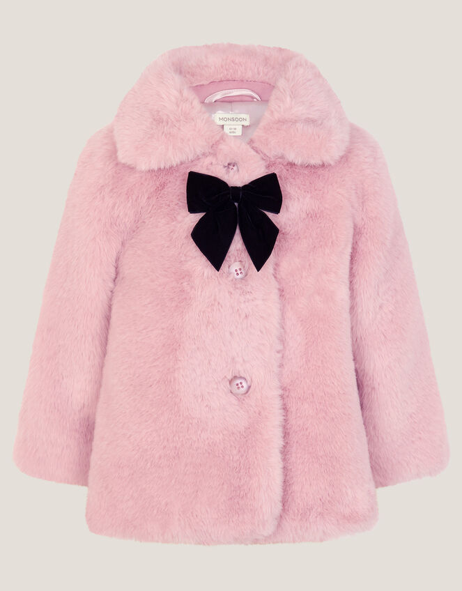 Baby Bow Faux Fur Coat, Pink (PINK), large