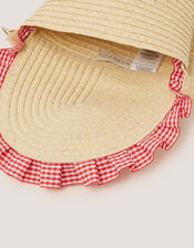 Cherry Gingham Straw Bag, , large