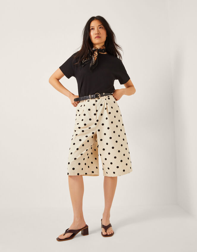 Isabel Polka Dot Longline Shorts, Ivory (IVORY), large