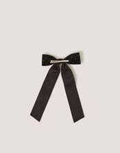 Velvet Rhinestone Bow Hair Clip, Black (BLACK), large