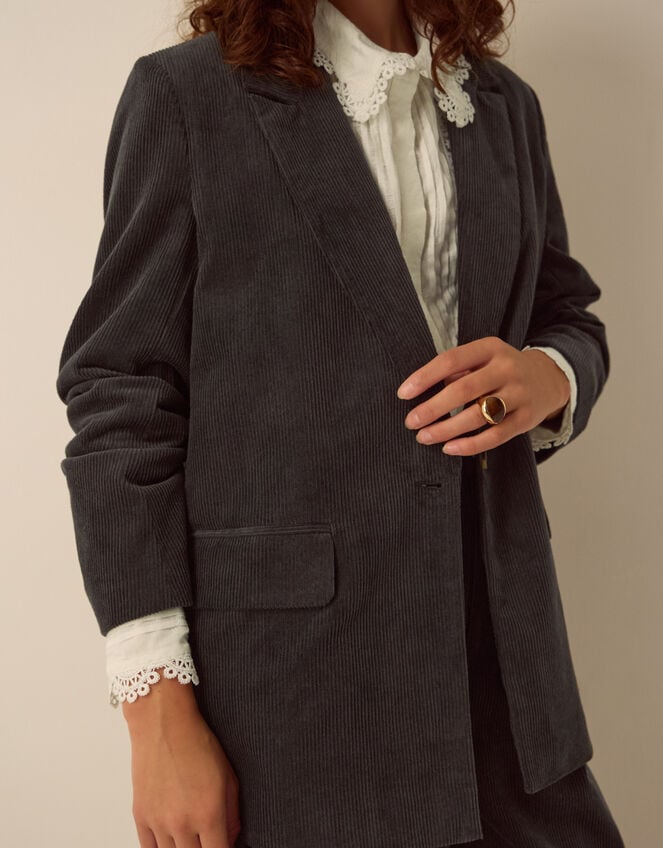 Nia Single Breasted Corduroy Blazer, Grey (GREY), large