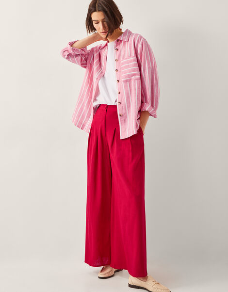 Diane Wide Leg Linen Blend Trousers, Red (RED), large