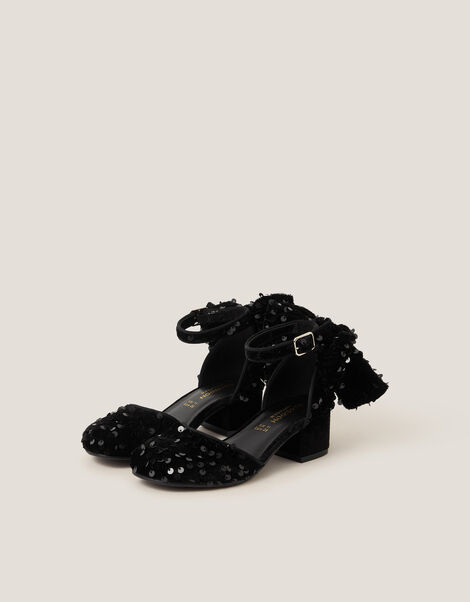 Sequin Velvet Bow Heels, Black (BLACK), large