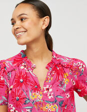 Dhana Floral Top in Linen and Organic Cotton, Pink (PINK), large