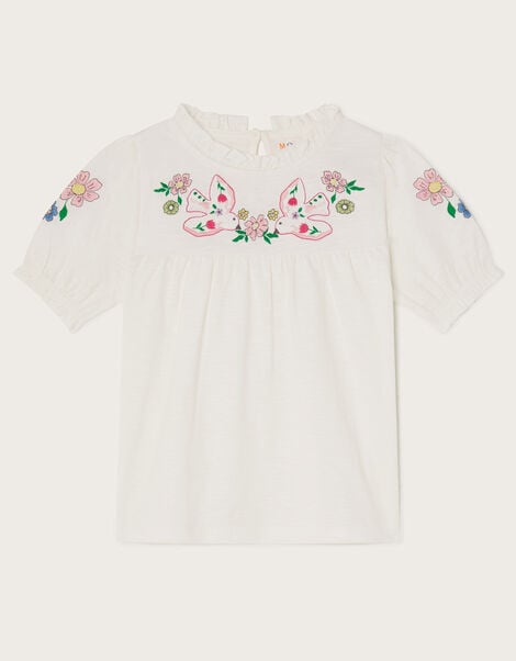 Dove Embroidered Short Sleeve Top, Ivory (IVORY), large