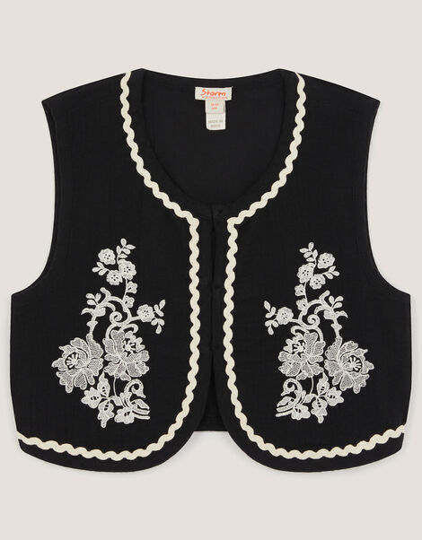 Floral Embroidered Waistcoat, Black (BLACK), large