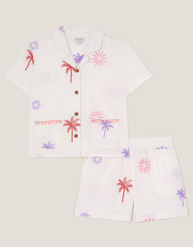 Palm Embroidered Shirt & Shorts Set, Ivory (IVORY), large