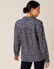 Square Spot Satin Blouse, Blue (NAVY), large