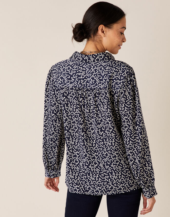 Square Spot Satin Blouse, Blue (NAVY), large