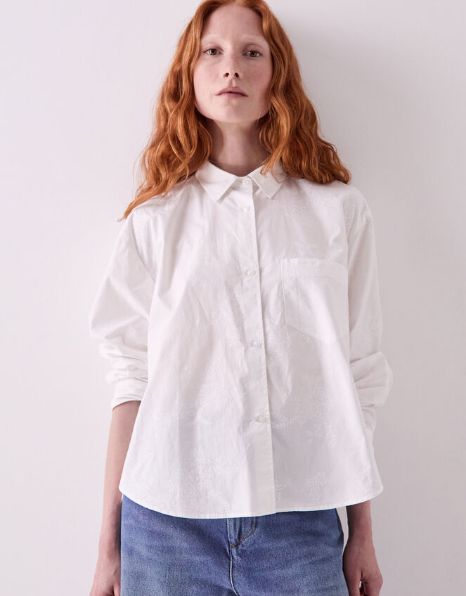 East Layla Floral Print Cotton Shirt, White (WHITE), large