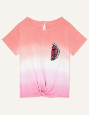 Watermelon Ombre Tie Front T-Shirt, Orange (ORANGE), large