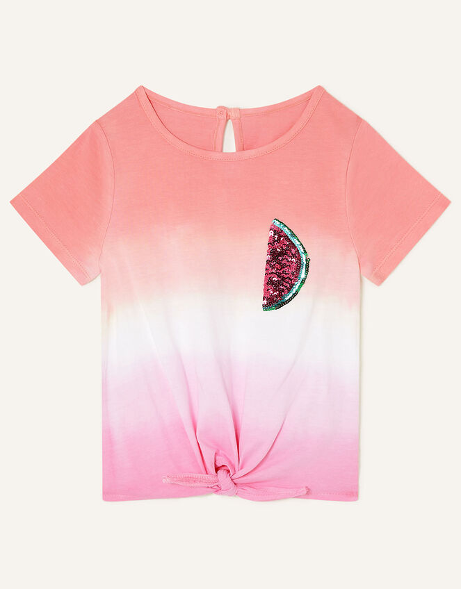 Watermelon Ombre Tie Front T-Shirt, Orange (ORANGE), large