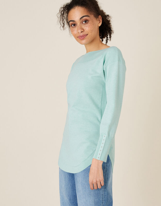 Slash Neck Knit Jumper, Green (MINT), large