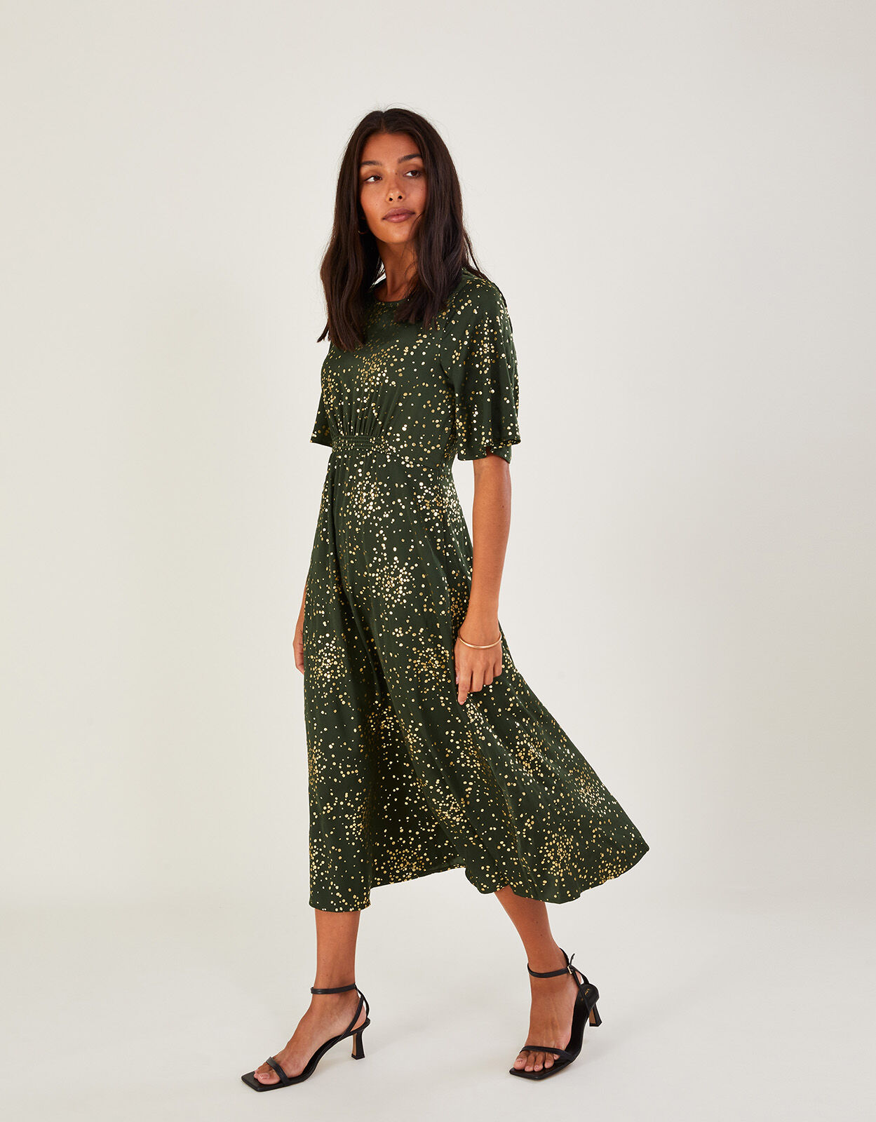 Suki Foil Tea Dress with Recycled Polyester Green