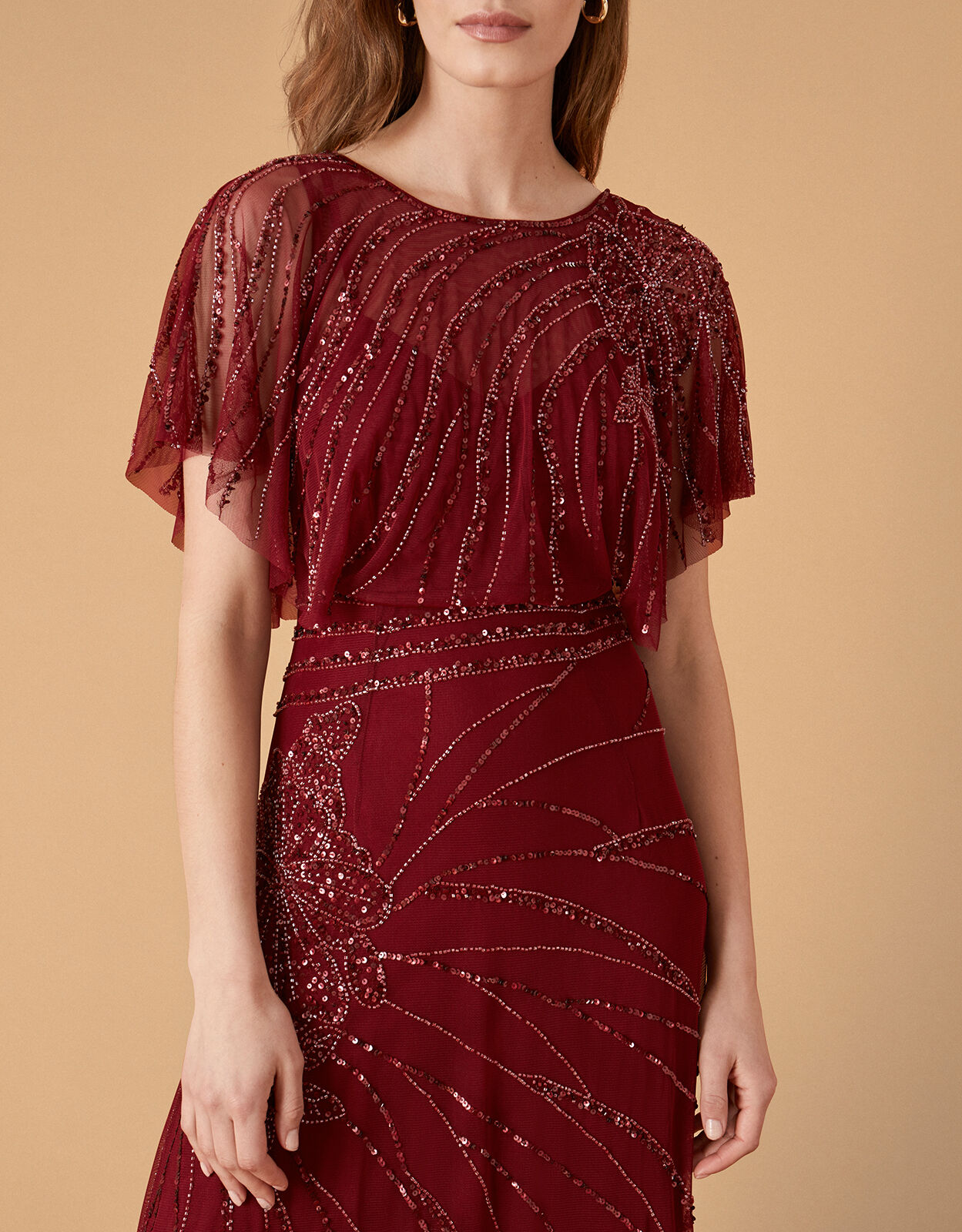 Florence Embellished Flutter Sleeve Maxi Dress Red Evening