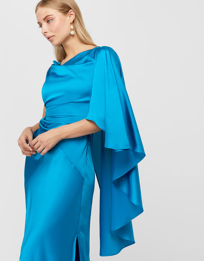 Cobie Satin Cape Maxi Dress, Blue (BLUE), large