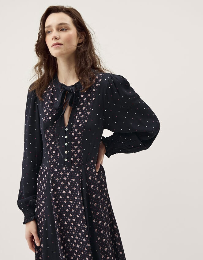 Reese Polka Dot Print Midi Dress, Blue (NAVY), large