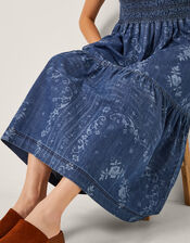 Cecily Floral Smocked Denim Midi Dress, Blue (DENIM BLUE), large