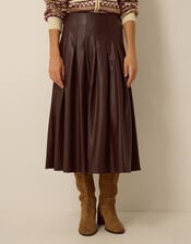 Ottie Pleated Midi Skirt, Brown (BROWN), large