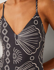 Macie Shell Print Swimsuit, Black (BLACK), large