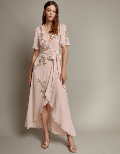 Sarah Embellished Wrap Dress , Pink (BLUSH), large