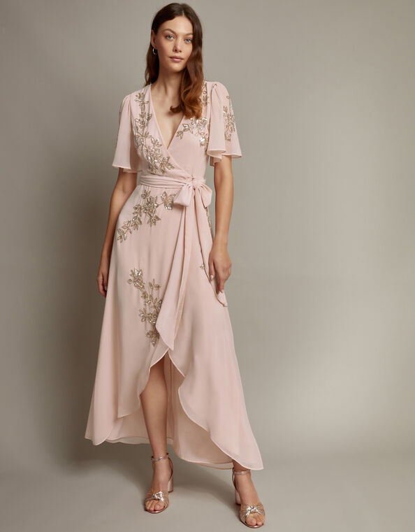 Sarah Embellished Wrap Dress , Pink (BLUSH), large