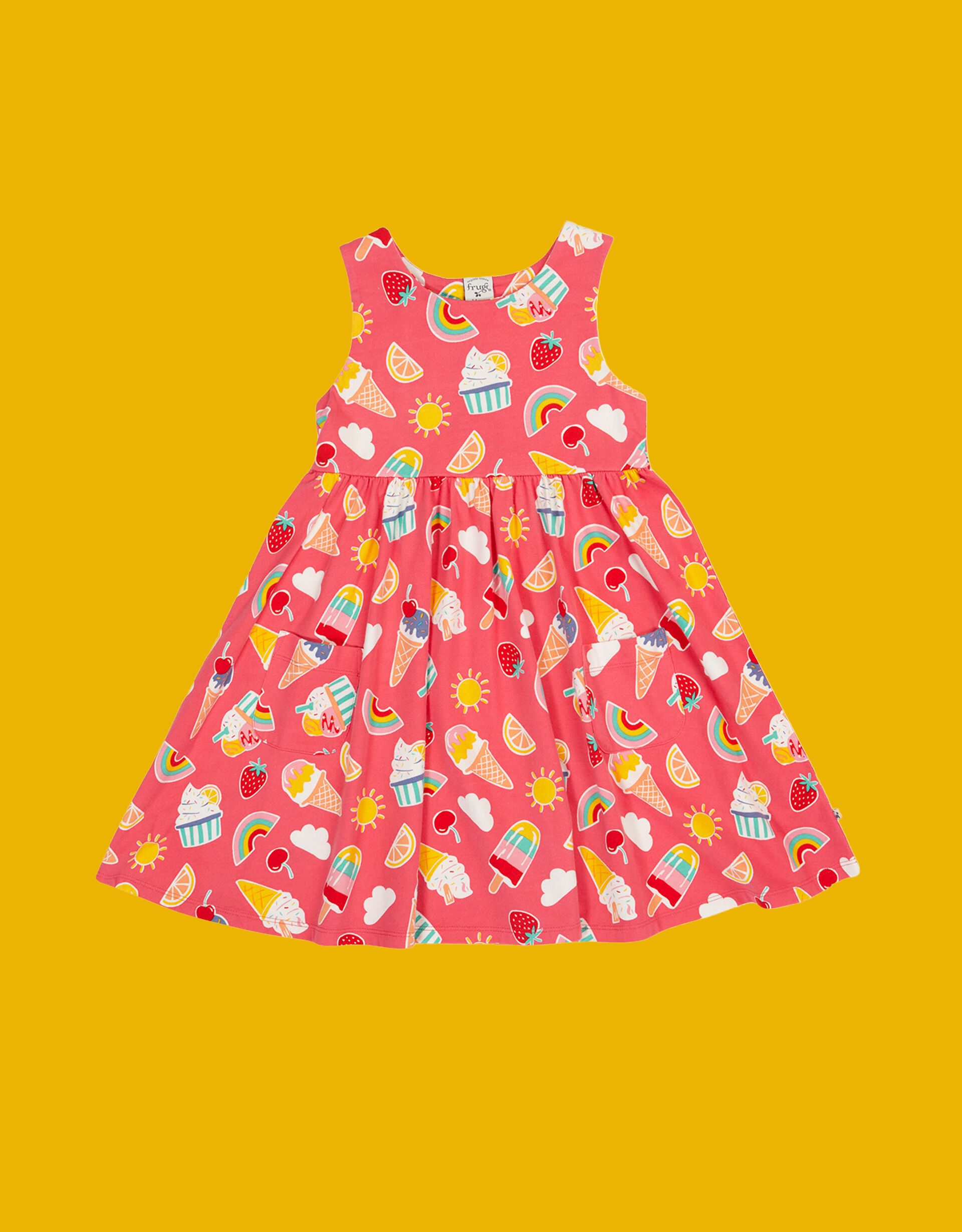 Frugi Sky Printed Skater Dress, Pink (PINK), large