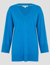 Cree V-Neck Cashmere Jumper, Blue (BLUE), large