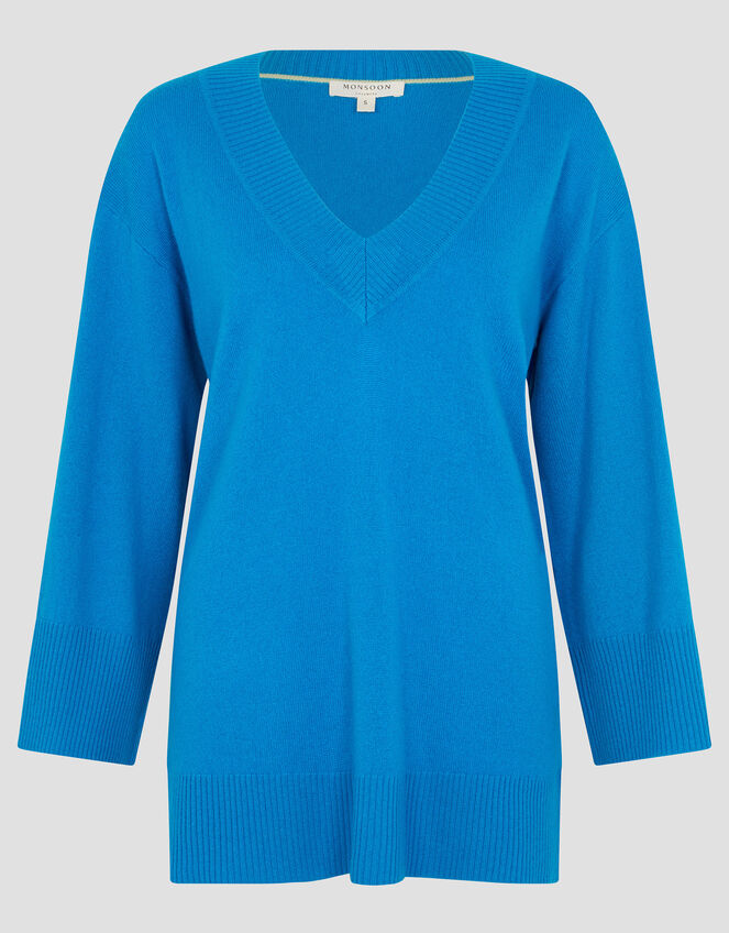 Cree V-Neck Cashmere Jumper, Blue (BLUE), large