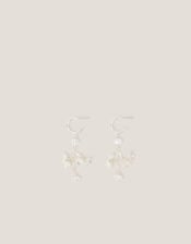 Diamanté Flower Hoop Drop Earrings, , large