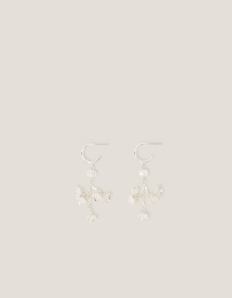 Diamanté Flower Hoop Drop Earrings, , large