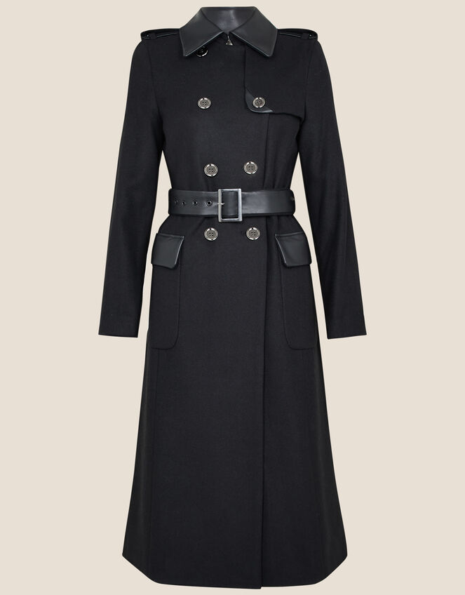 Anne Trench Coat in Wool Blend, Black (BLACK), large