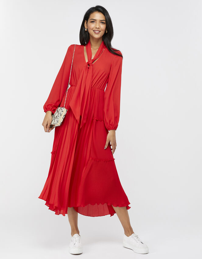 Kate Pleat Tiered Midi Dress, Red (RED), large