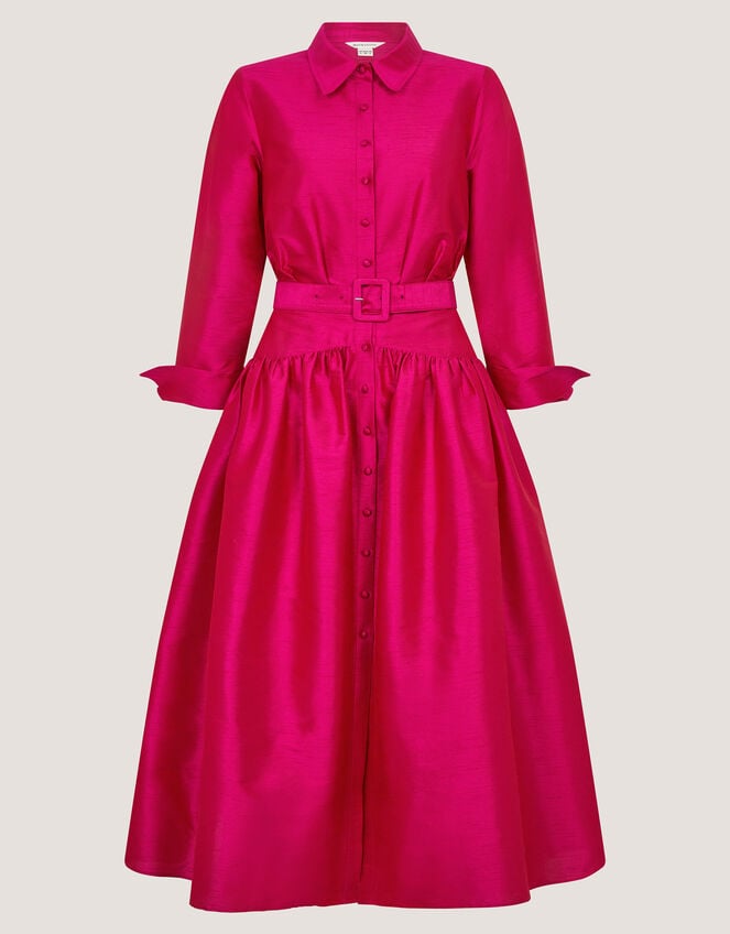 Poppy Belted Midi Shirt Dress, Pink (PINK), large