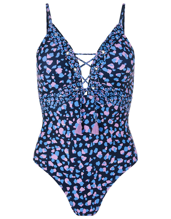 Divya Ditsy Print Plunge Swimsuit, Black (BLACK), large
