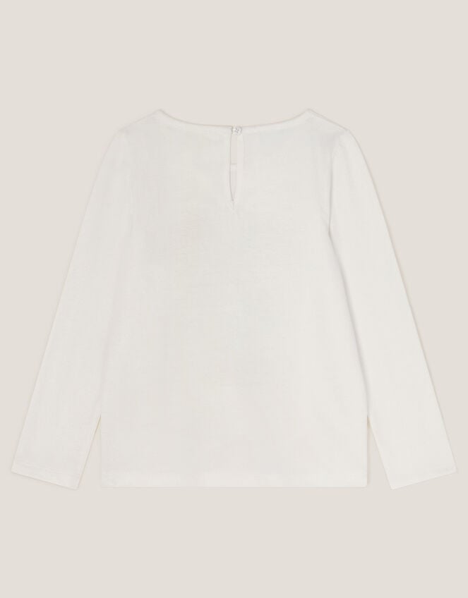 Sequin Bow Long Sleeve Top, Ivory (IVORY), large