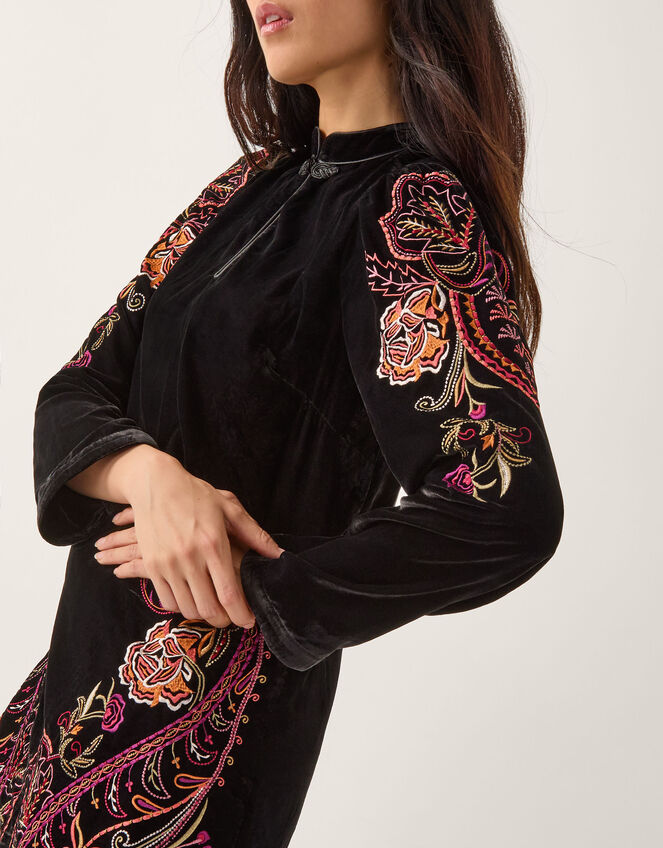Faye Floral Velvet Mini Tunic Dress, Black (BLACK), large