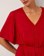 Paula Braided Jersey Midi Dress, Red (RED), large