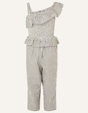Seersucker Jumpsuit, Black (BLACK), large
