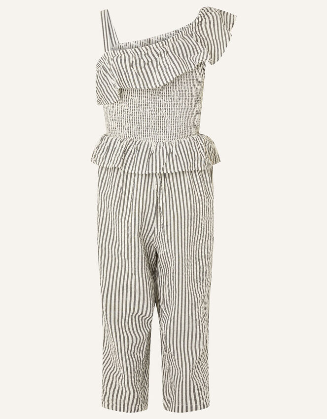 Seersucker Jumpsuit, Black (BLACK), large