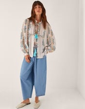 Elora Floral Stripe Tie Blouse, Ivory (IVORY), large