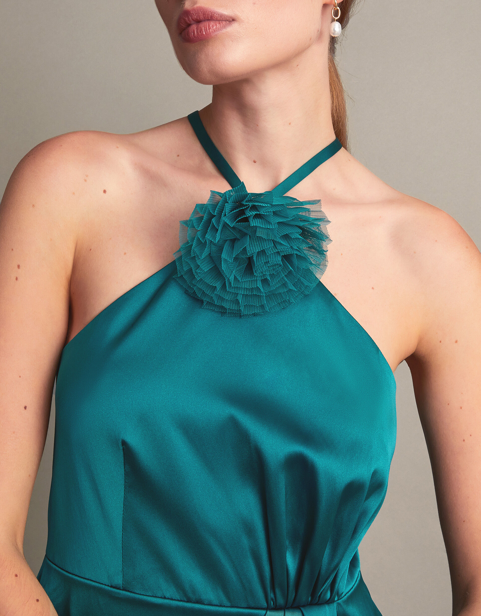 Sabrina Corsage Halterneck Dress Teal