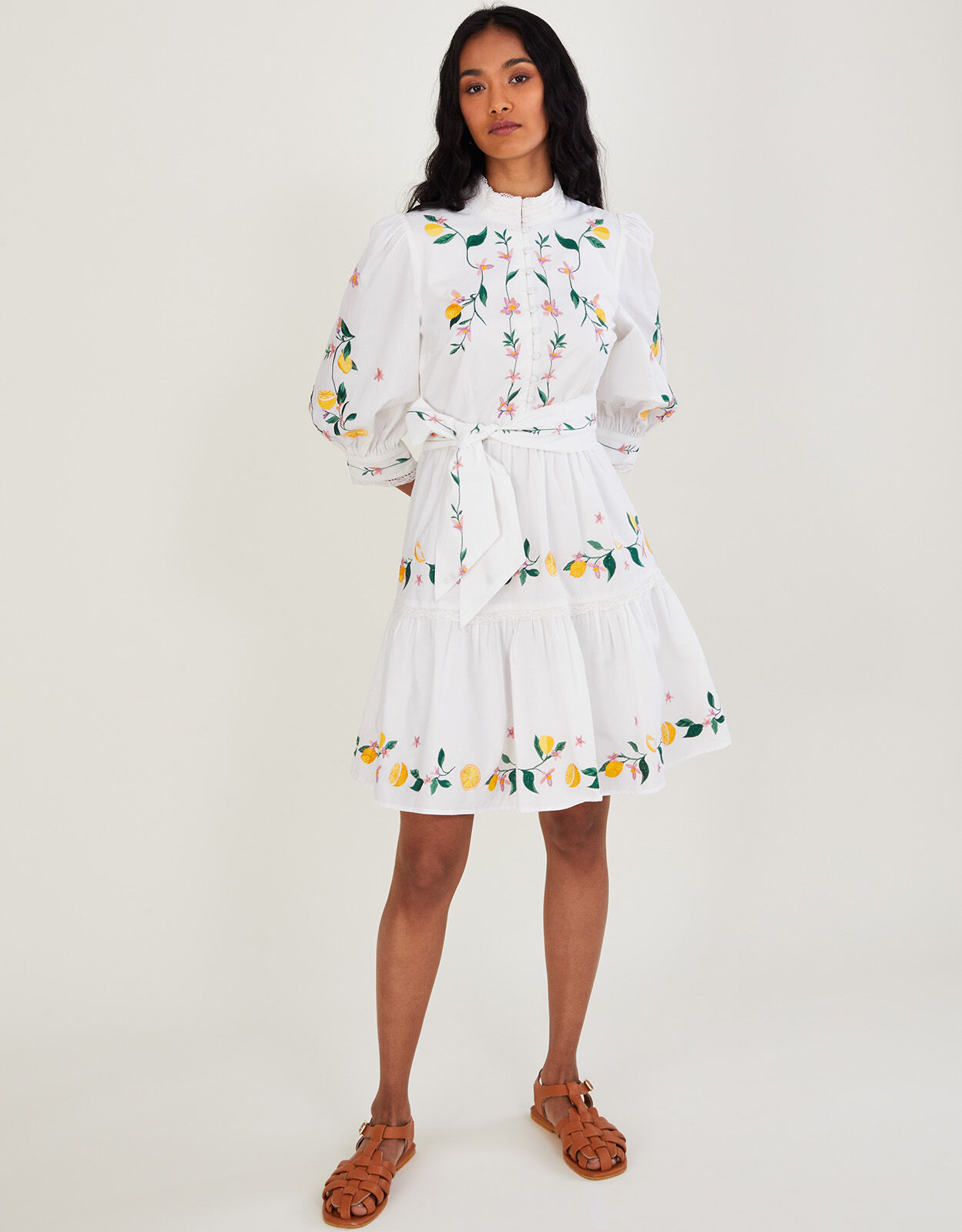 Lyla Embroidered Lemon Short Dress Ivory
