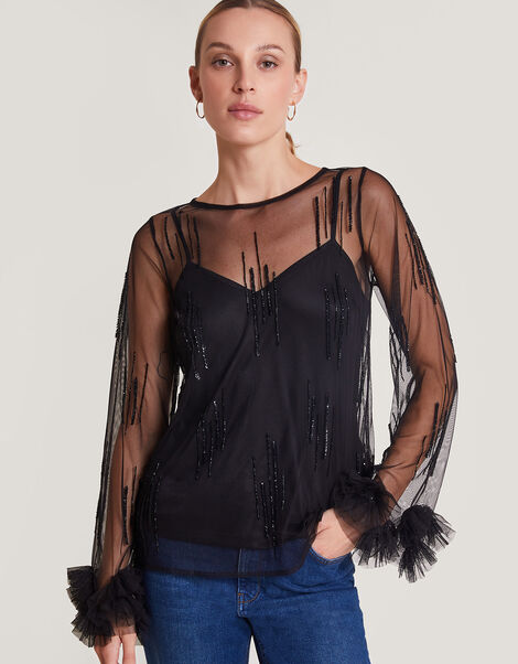 Carmen Corsage Top, Black (BLACK), large