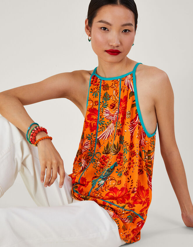 Palm Print Cami , Orange (ORANGE), large