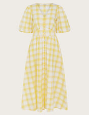 Zola Gingham Short Sleeve Midi Dress, Yellow (YELLOW), large