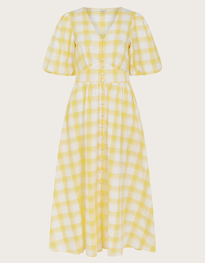 Zola Gingham Short Sleeve Midi Dress, Yellow (YELLOW), large