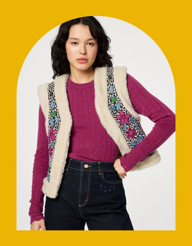 Fabienne Chapot Embroidered Borg Gilet, Multi (MULTI), large