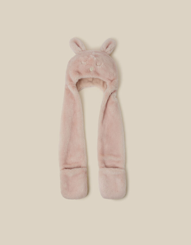 3-In-1 Fluffy Bunny Hat Scarf, Pink (PINK), large