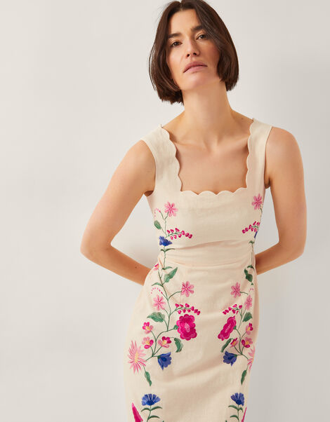 Agata Floral Embroidered Midi Dress, Cream (CREAM), large